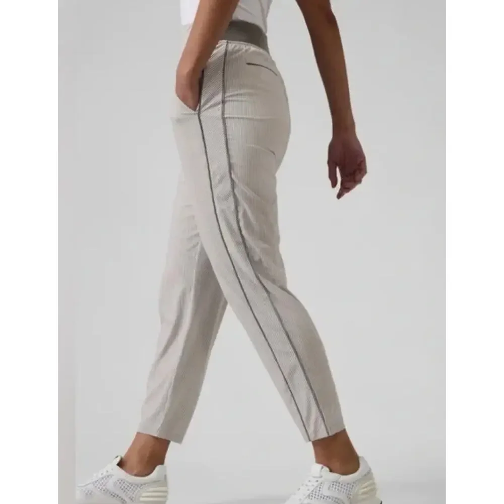 Athleta Brooklyn Textured Ankle Pants Gray Striped Travel Size 14T Tall - Picture 1 of 8